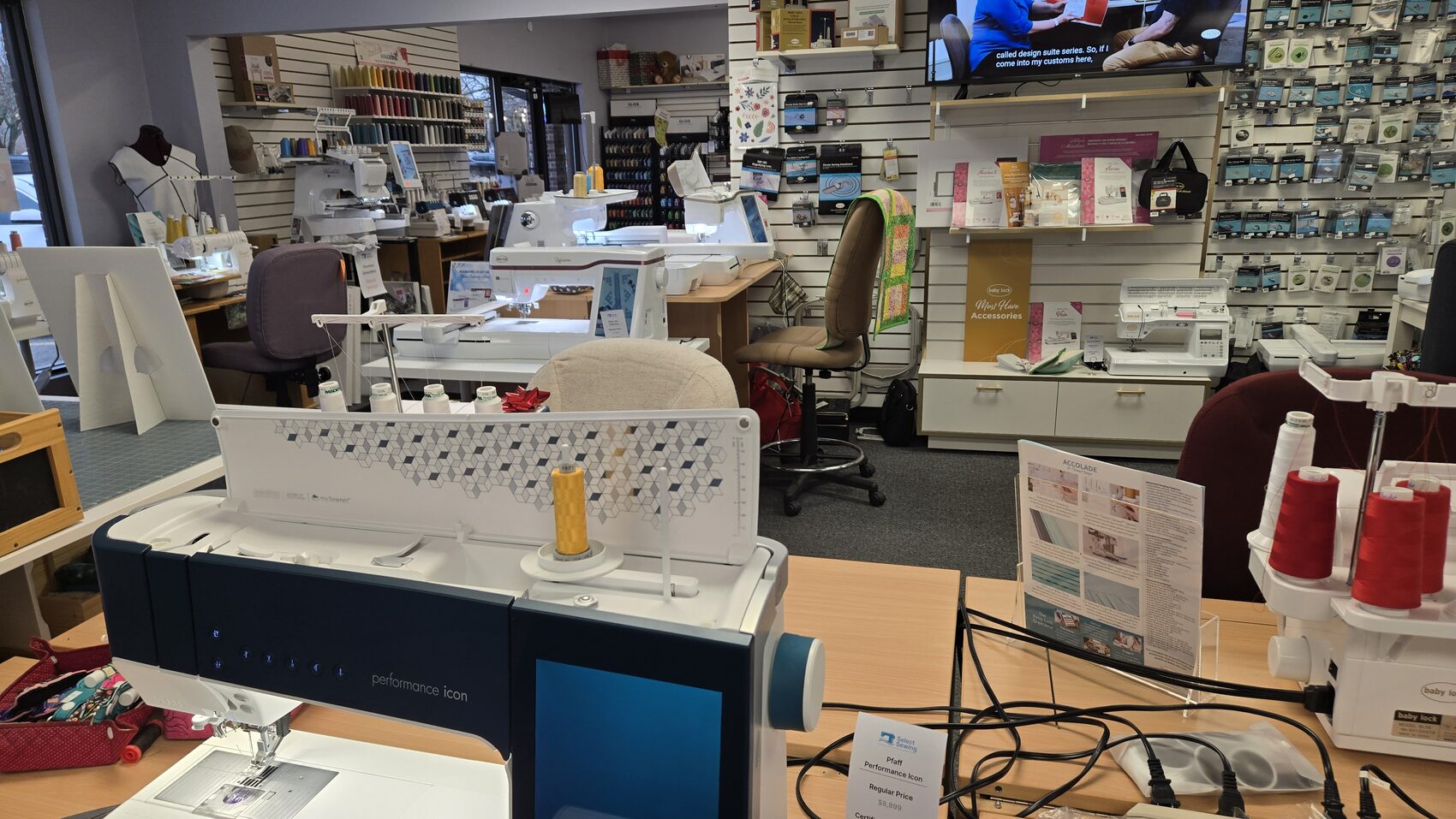Sewing and embroidery machines on display at Select Sewing